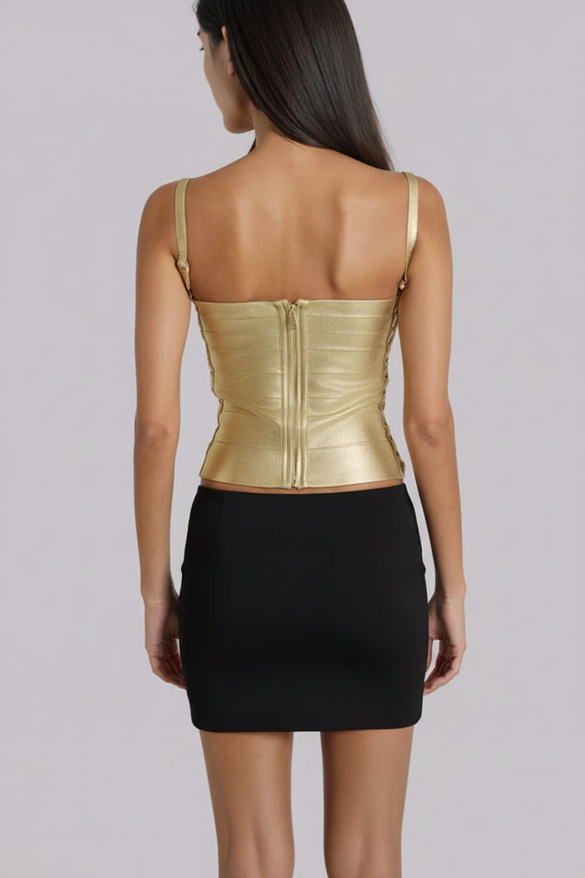 Metallic Bandage Lace Up Top
