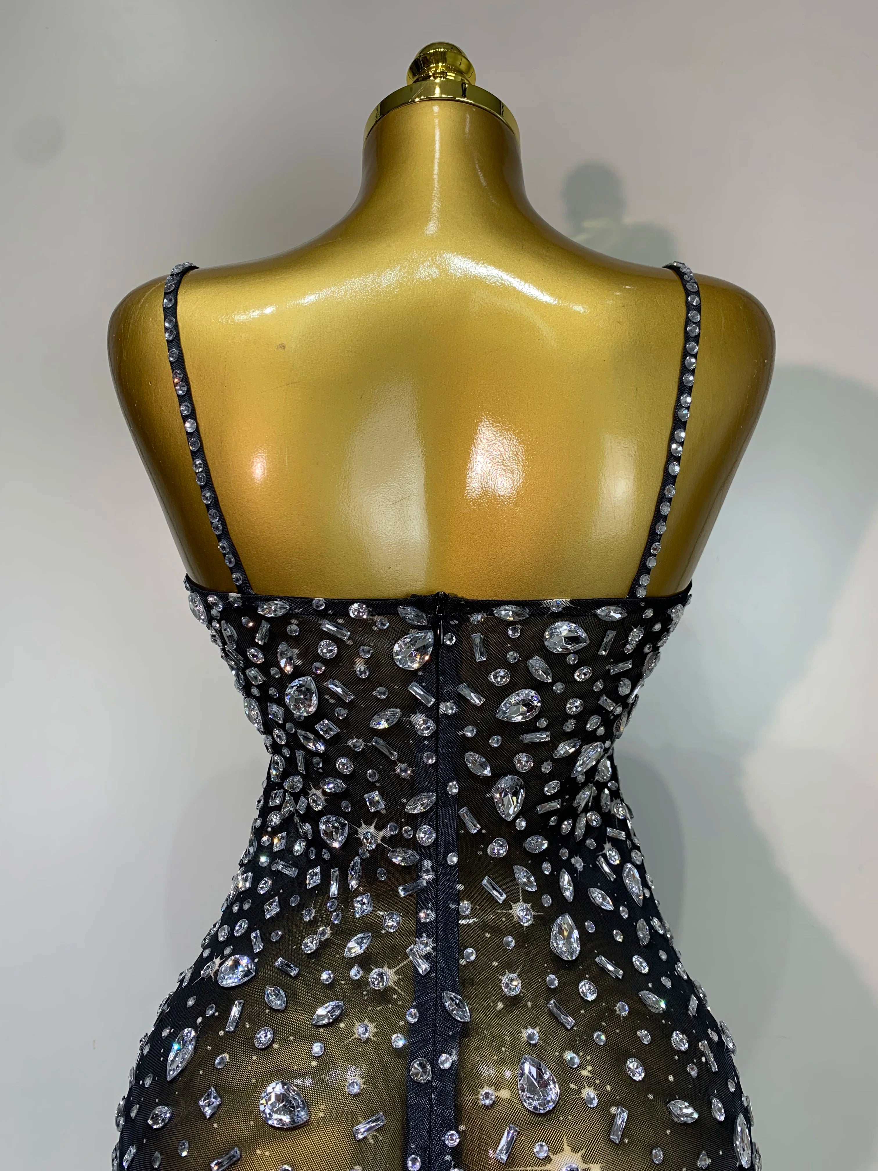 Rhinestone Mesh Maxi Dress