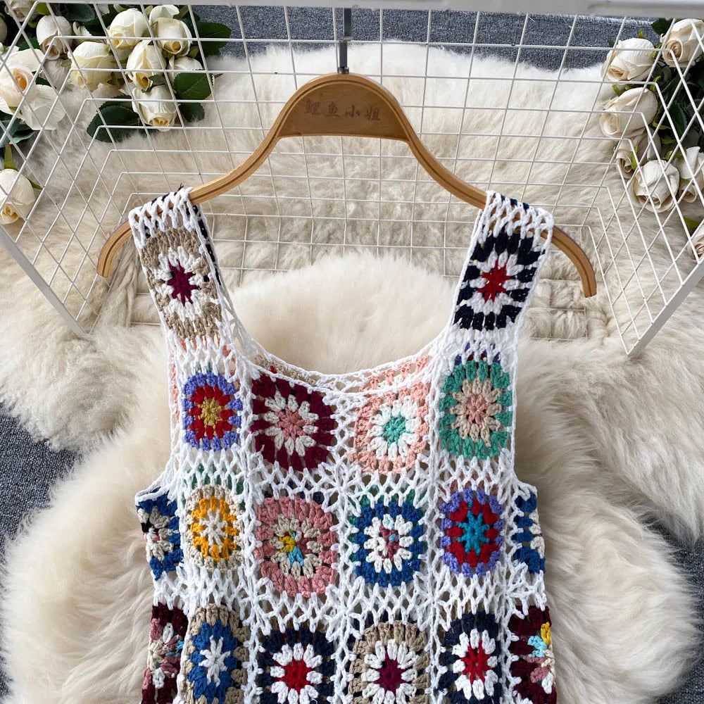 Crochet Granny Square Tassel Dress - Festigal