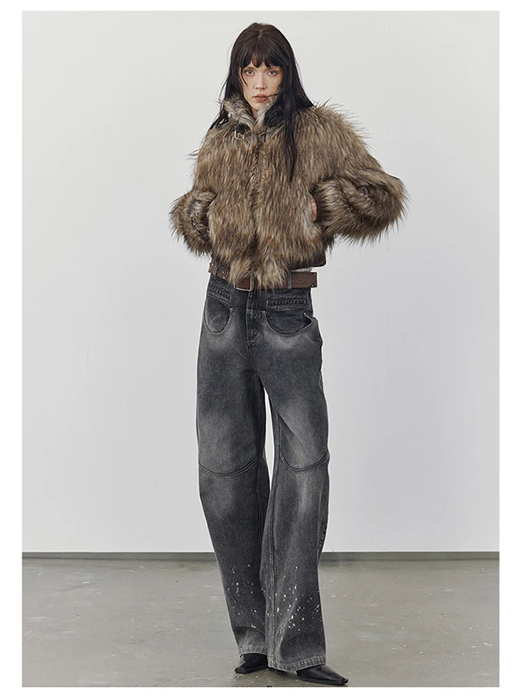 Brown Shaggy Faux Fur Coat - Festigal