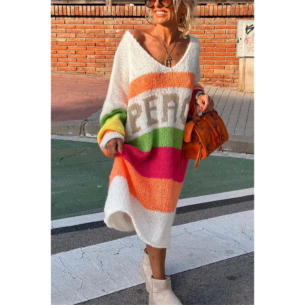 Knitted Oversized Peace Long Sweater Dress - Festigal