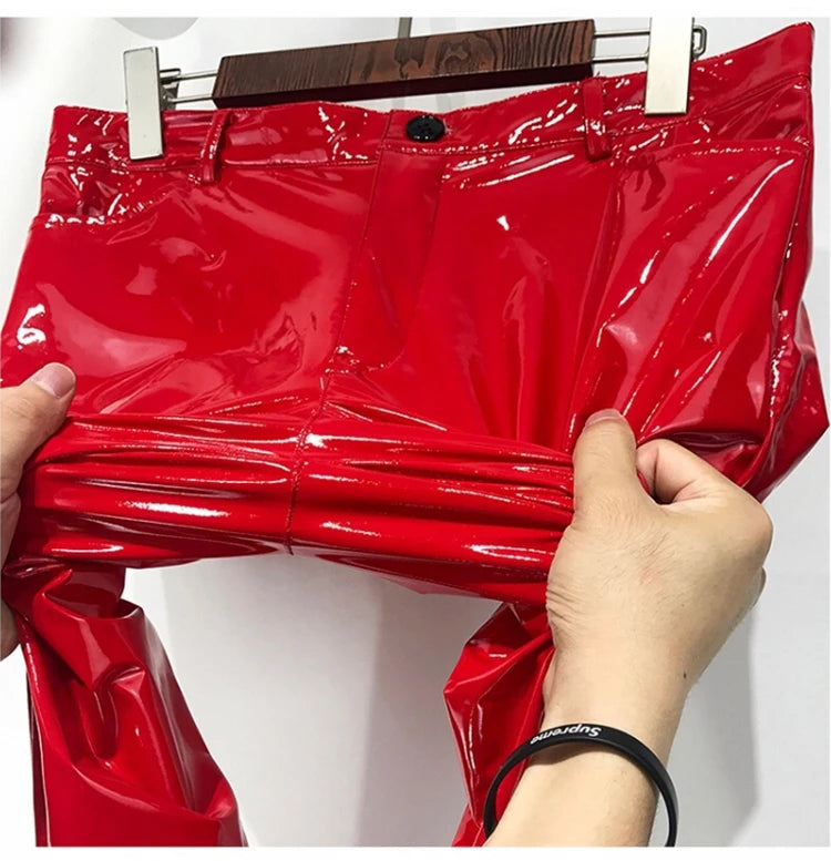 Mens Red Faux Leather Pants - Festigal
