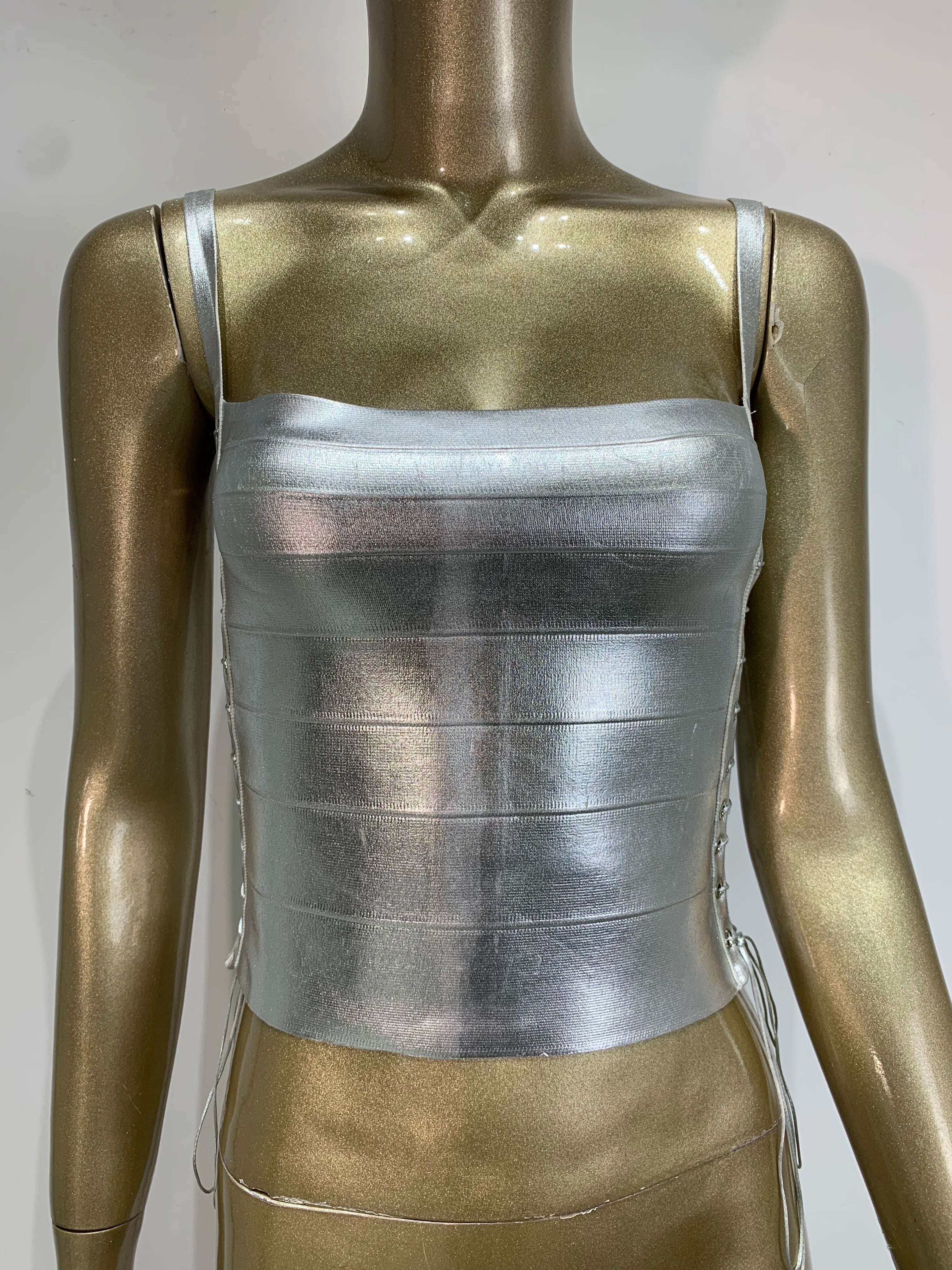 Metallic Bandage Lace Up Top