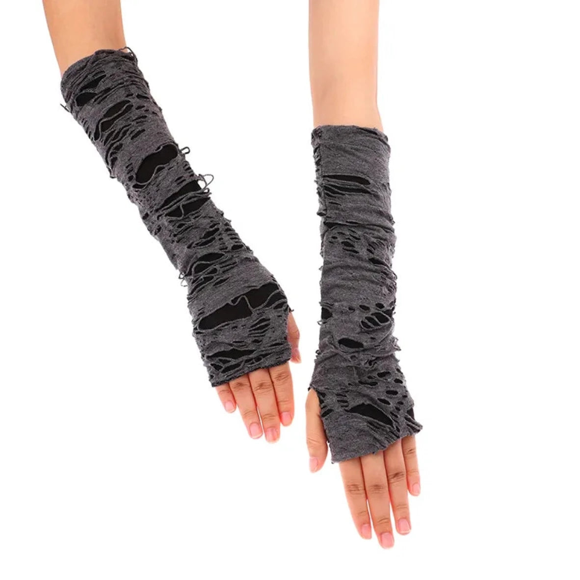 Ripped Holes Fingerless Halloween Goth Gloves - Festigal