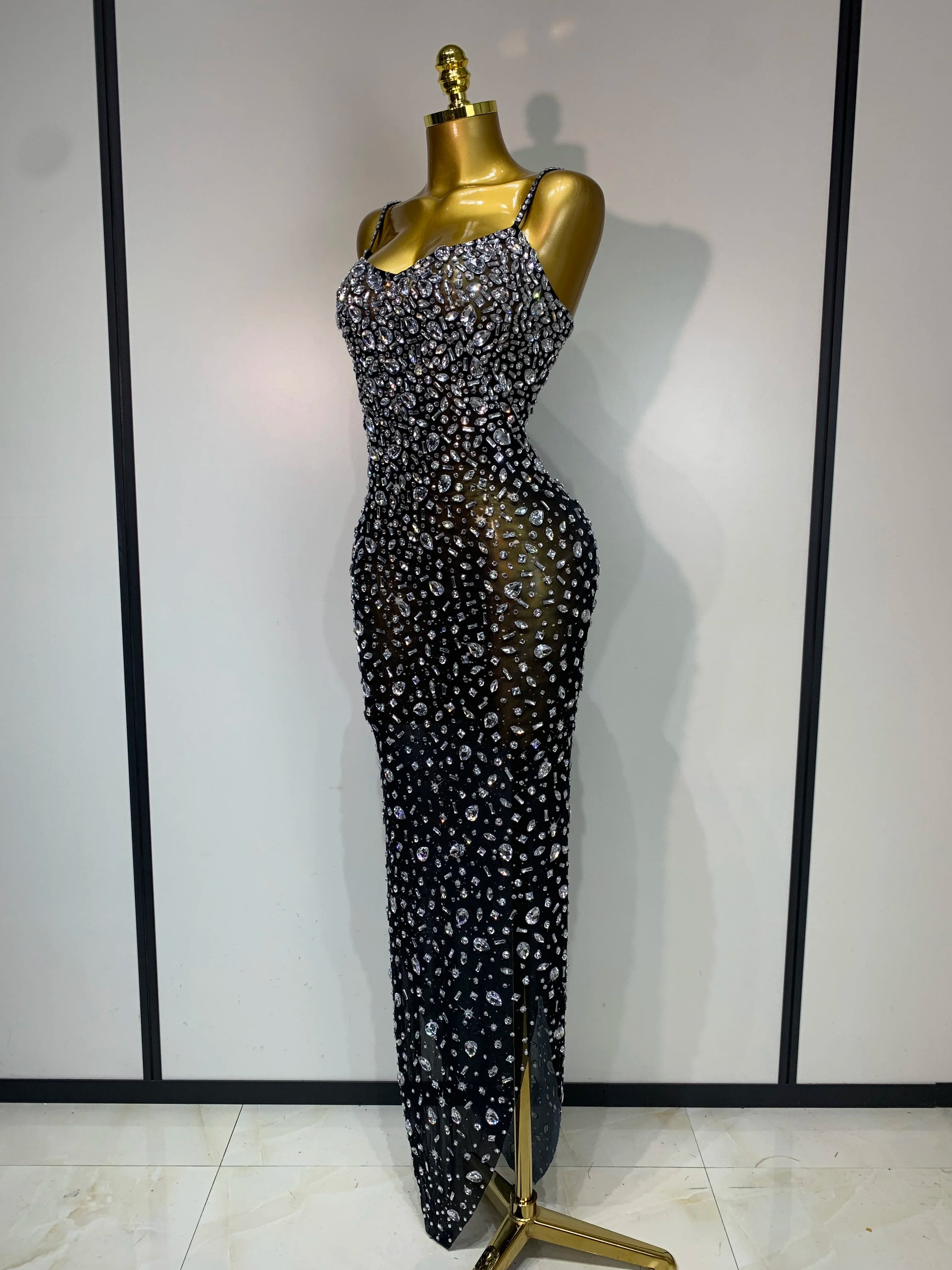 Rhinestone Mesh Maxi Dress