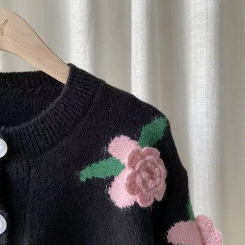 Rose Applique Knit Cardigan