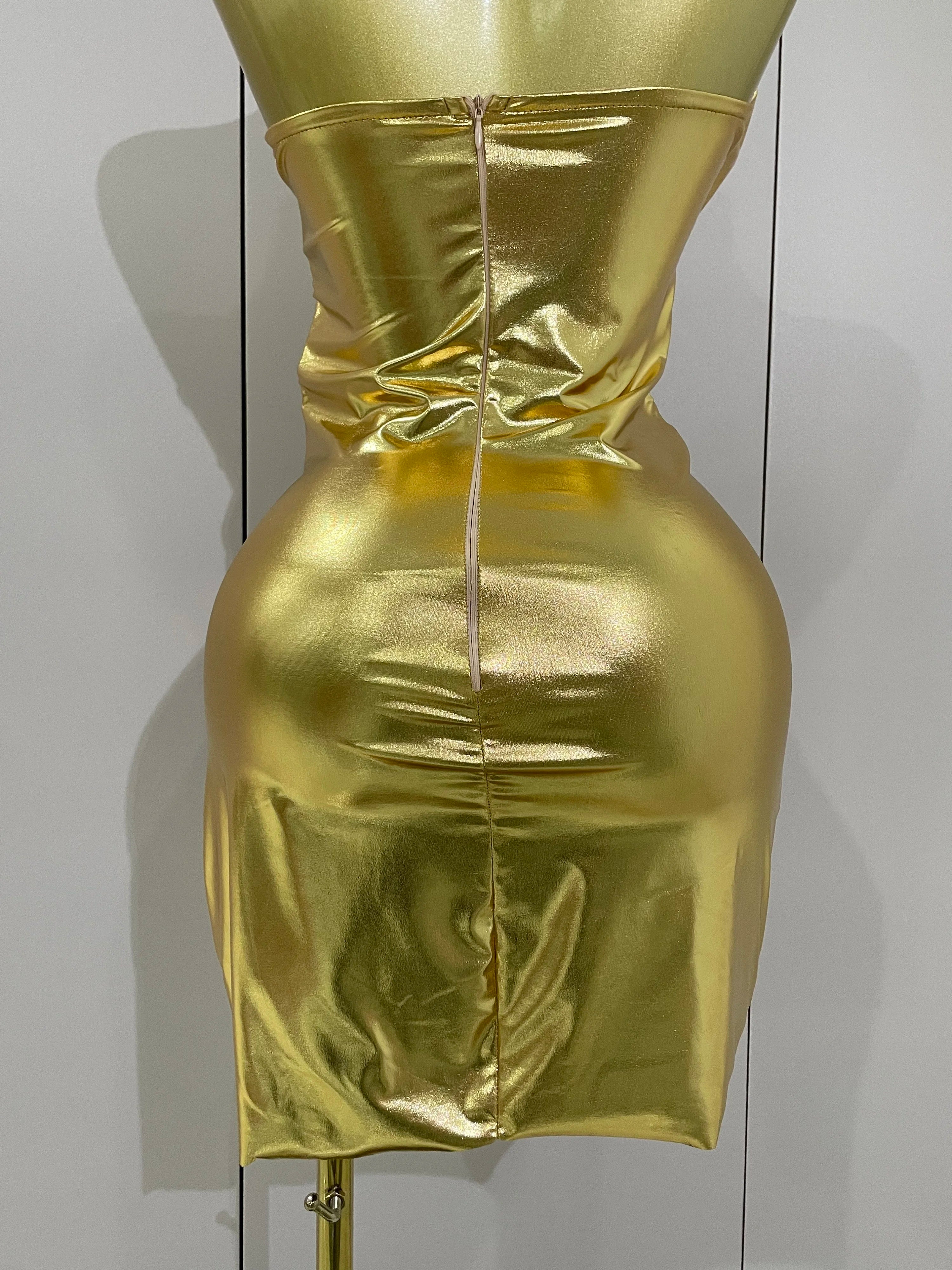 Gold Sequin Ruched Strapless Dress - Festigal