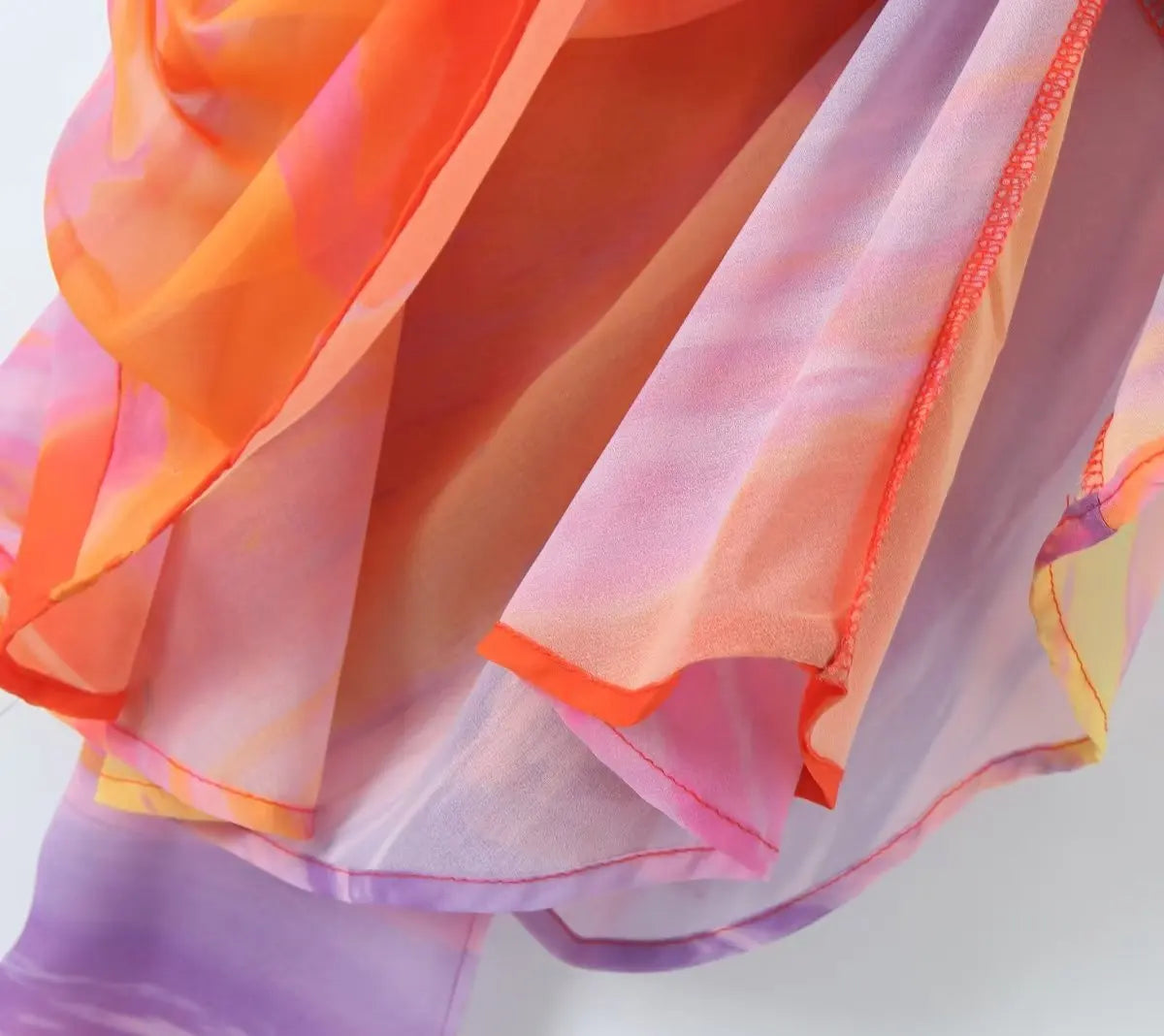 One Shoulder Orange Gradient Dress - Festigal