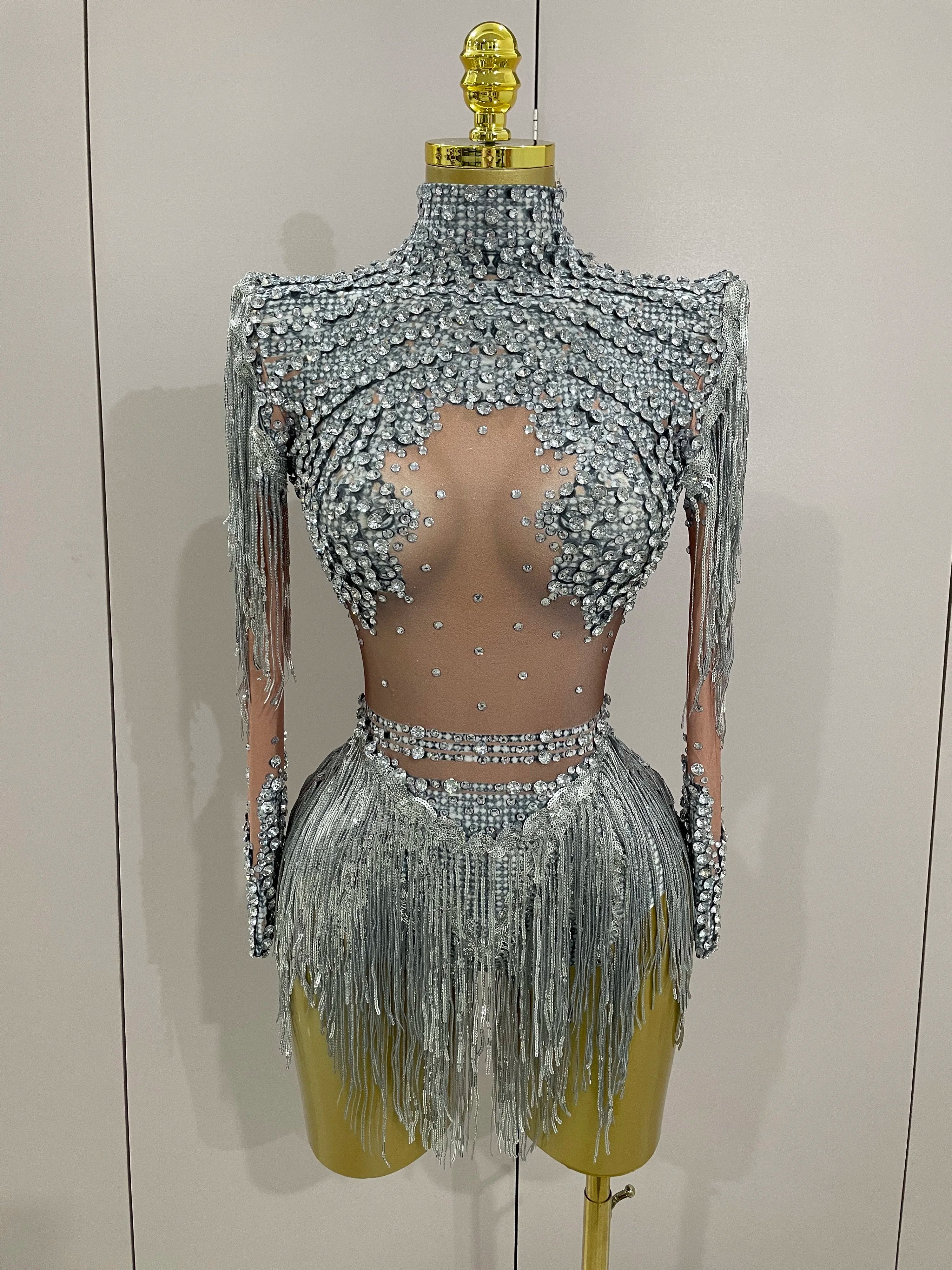 Rhinestone Tassel Bodysuit - Festigal