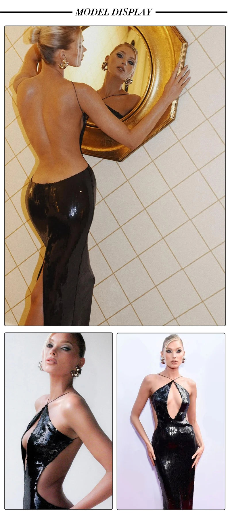 Black Sequin Halterneck Maxi Dress