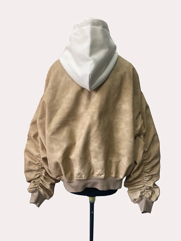 Men's Suede Hoodie Bomber Jacket