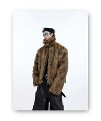 Unisex Brown Faux Fur Coat