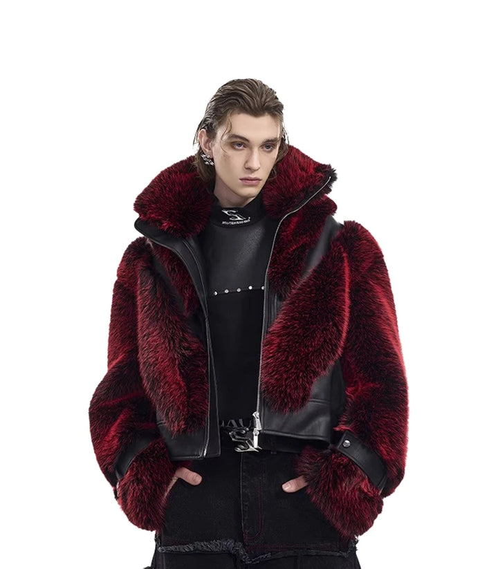 Men's Faux Fur Patchwork Coat - Festigal