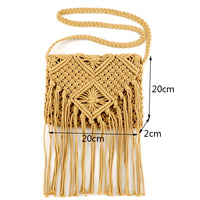 Fringed Woven Crochet Crossbody Bag