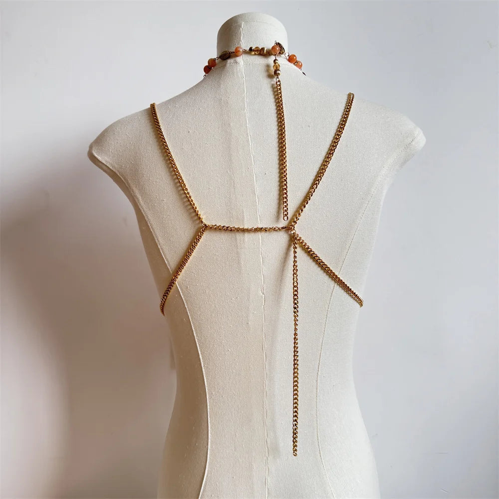 Beaded Tassel Chain Halter Neck Top