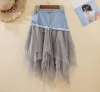 Asymmetrical Denim Jeans Tulle Skirt - Festigal