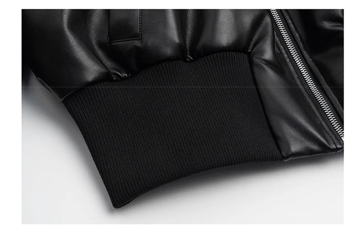 Black Faux Leather Bomber Jacket - Festigal