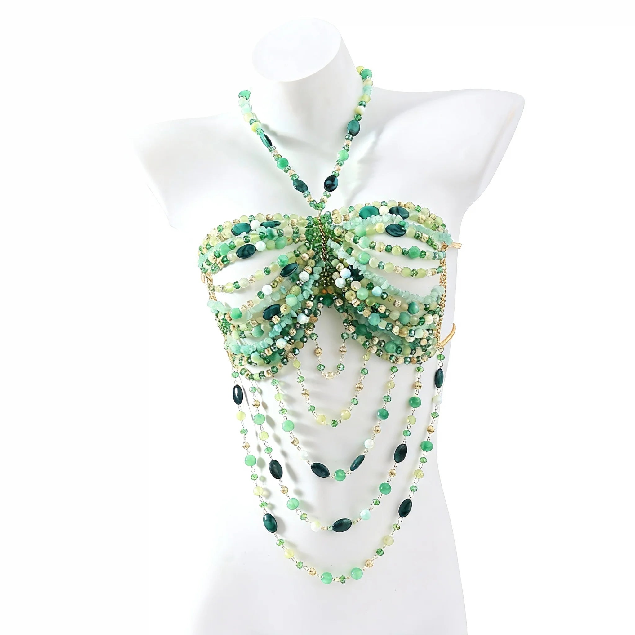 Beaded Tassel Chain Halter Neck Top