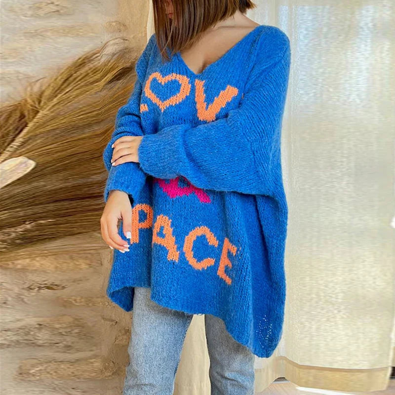 Oversized Peace & Love Knitted Sweater - Festigal
