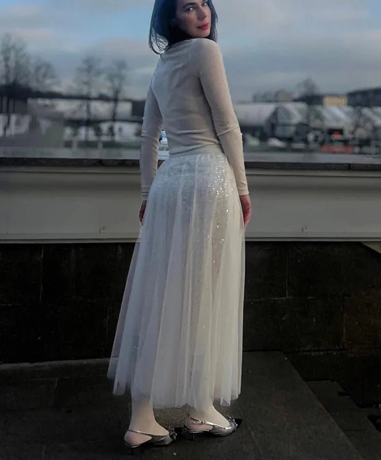 Sequin Mesh Midi Skirt - Festigal