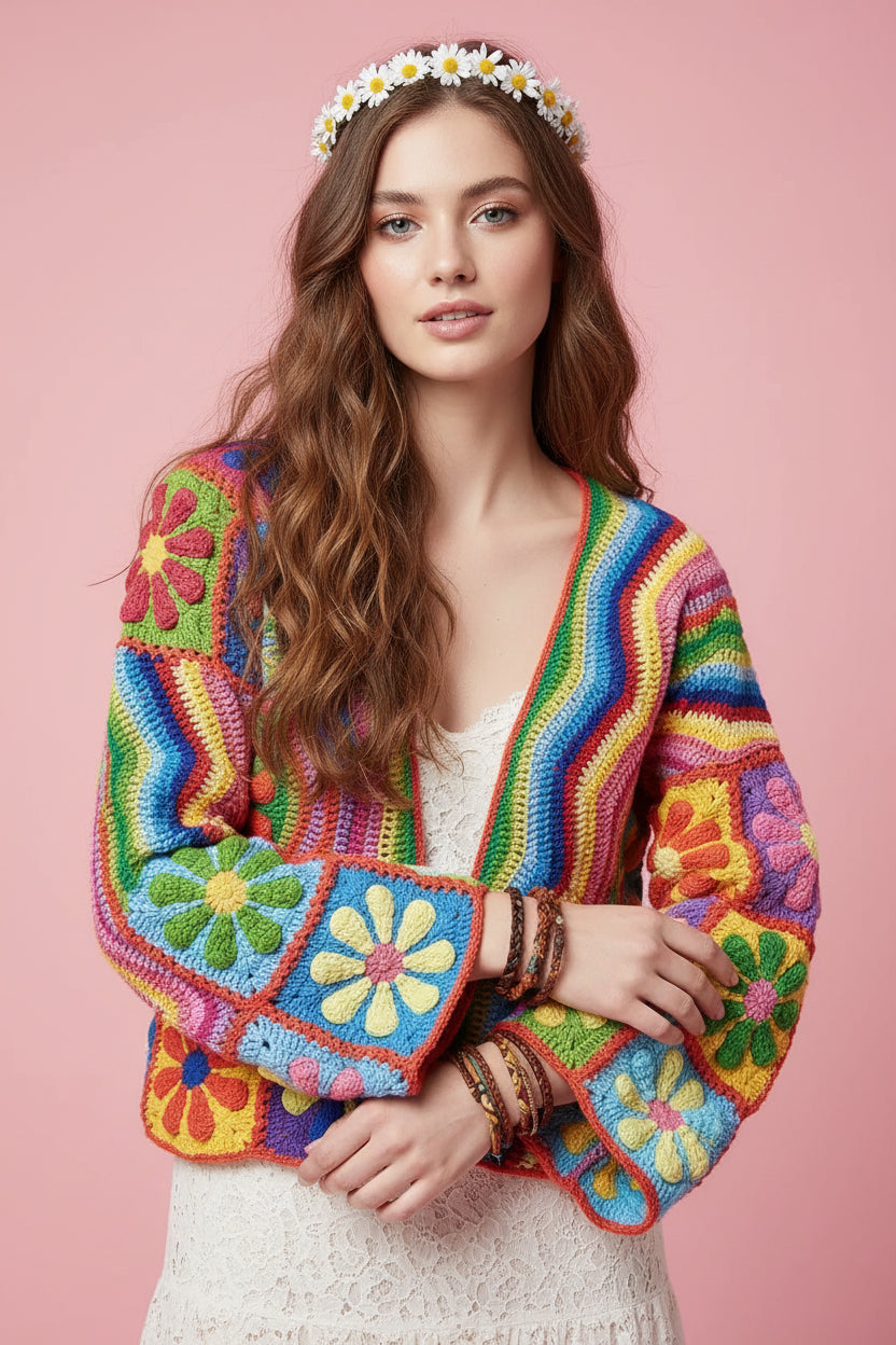 Hippy Flower Patchwork Cardigan