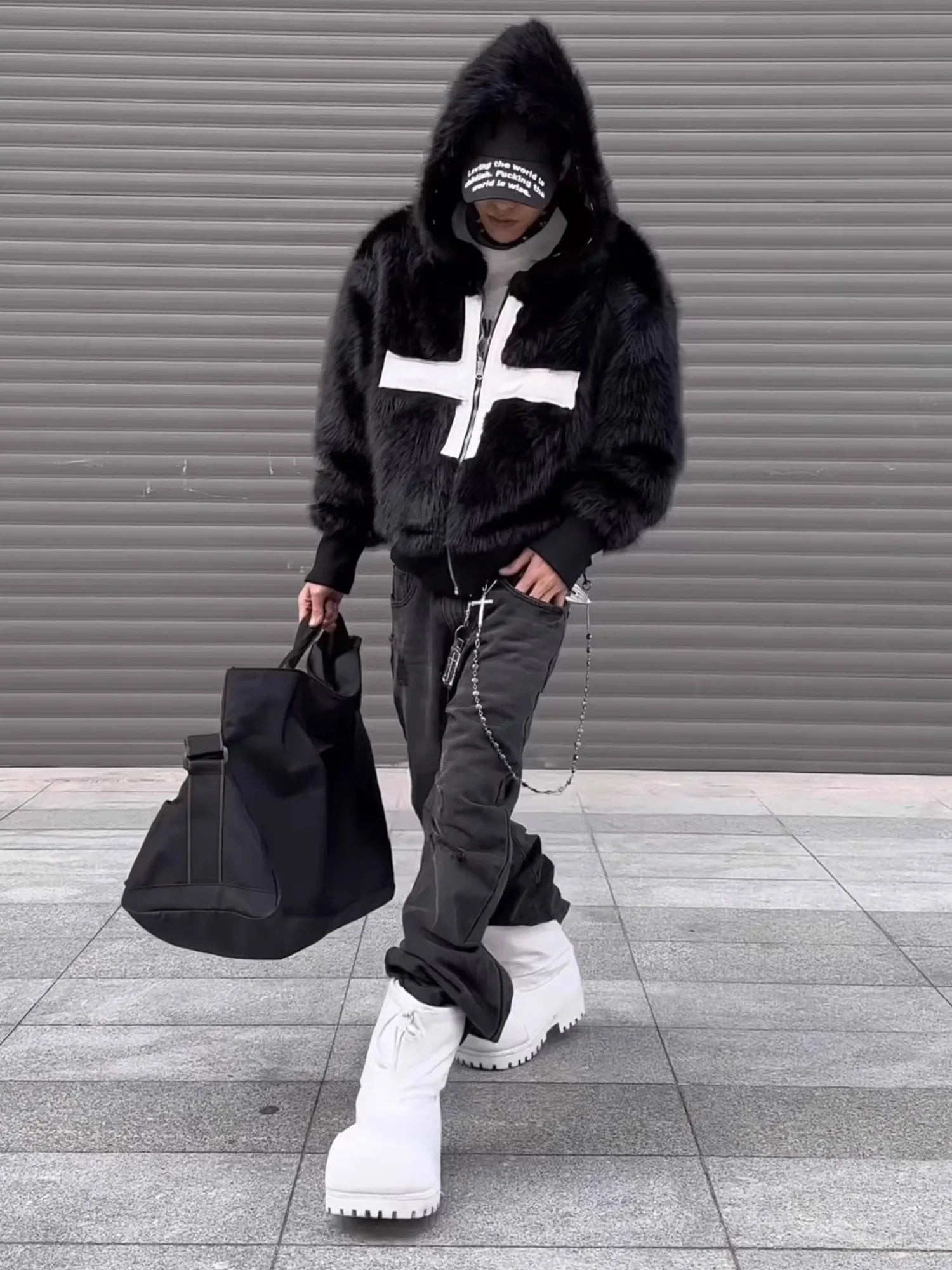 Mens Faux Fur Cross Jacket