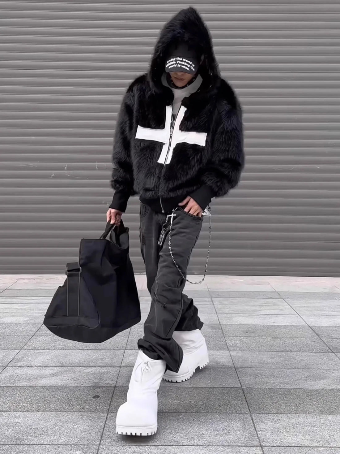 Mens Faux Fur Cross Jacket