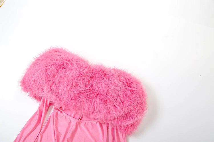 Fur Cut Out Wet Look Bodysuit