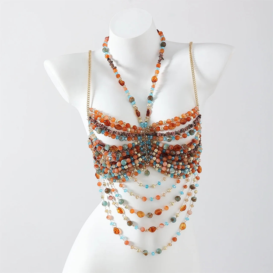 Beaded Tassel Chain Halter Neck Top