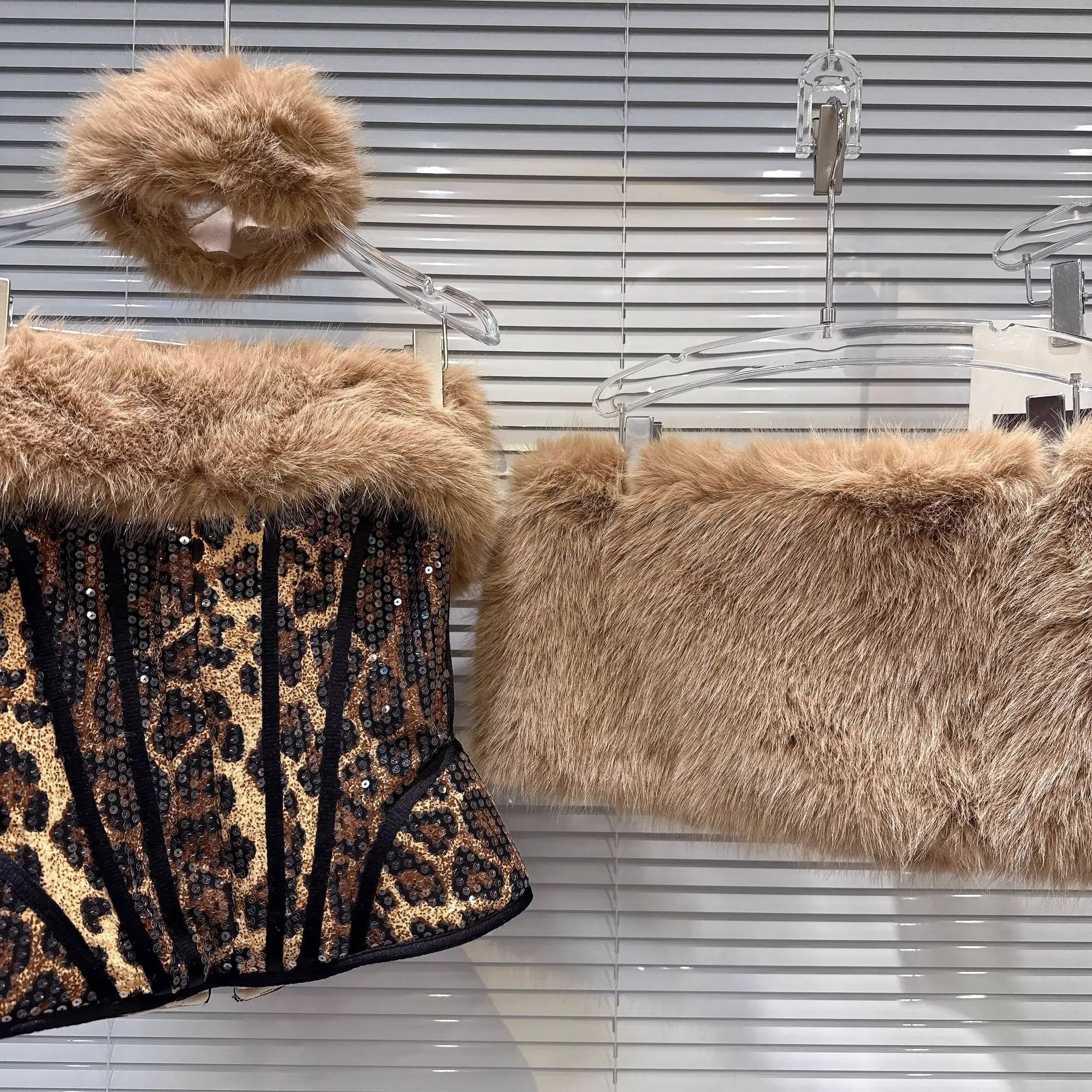 Leopard Print & Faux Fur Three Piece Set - Festigal