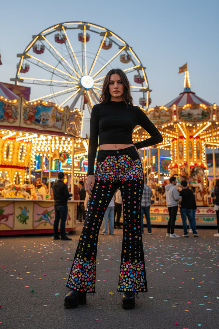 Beaded Black Denim Jeans