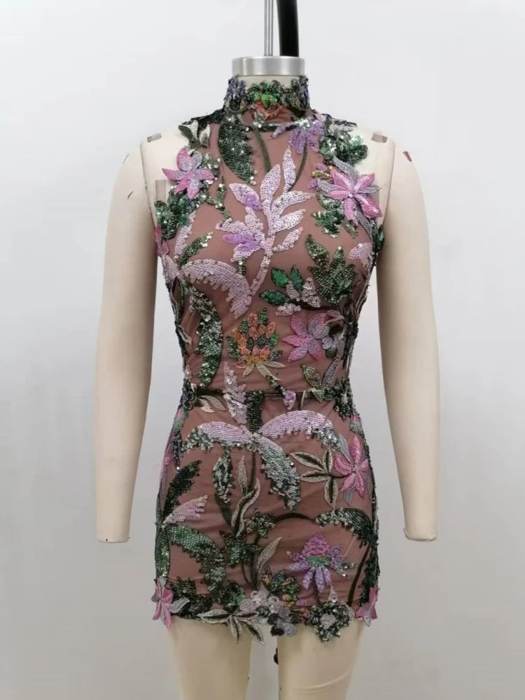 Tropicana Embroidered Sequin Dress