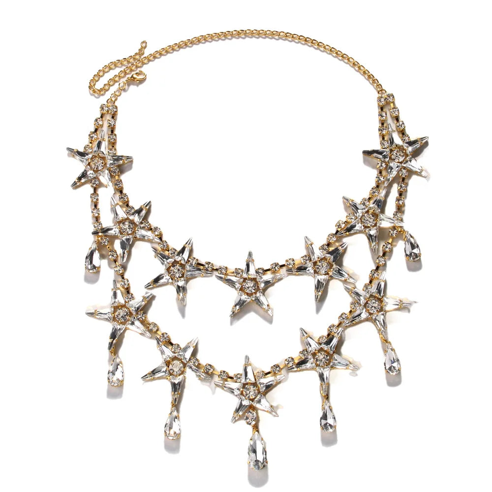 Double Layer Star Rhinestone Necklace - Festigal