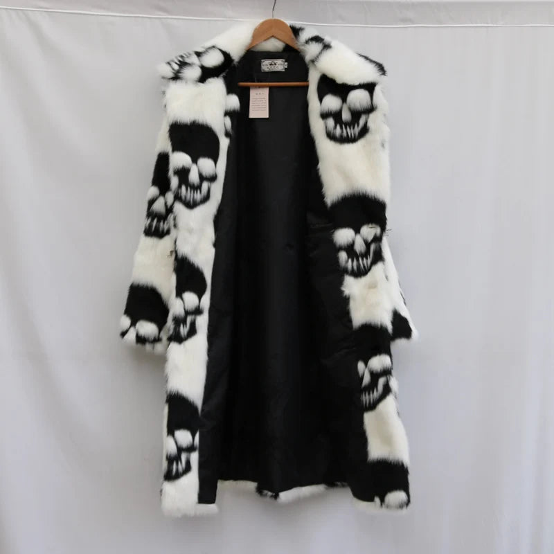 Men's Skull Faux Fur Coat - Festigal