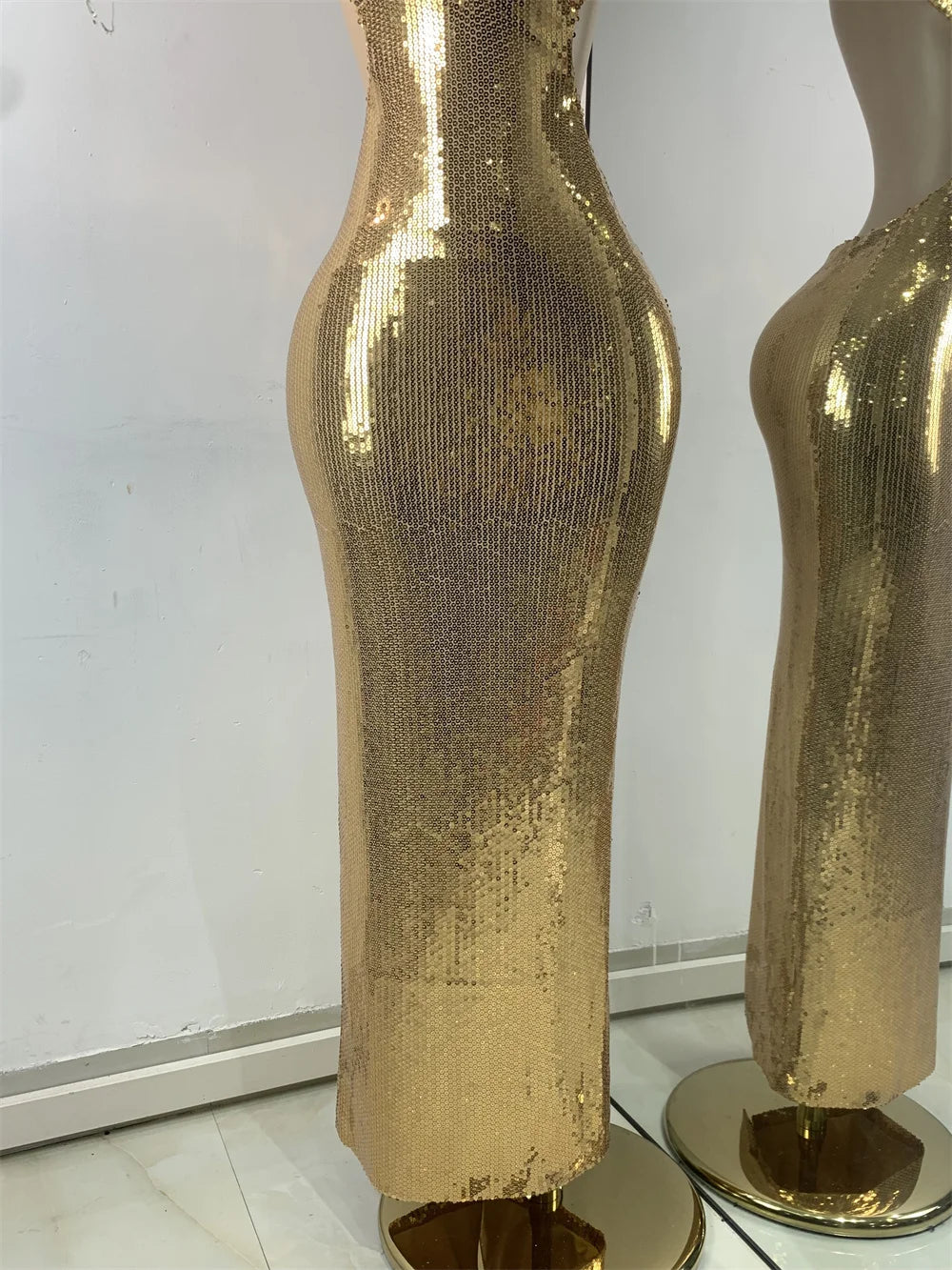 Gold Sequin Halterneck Maxi Dress