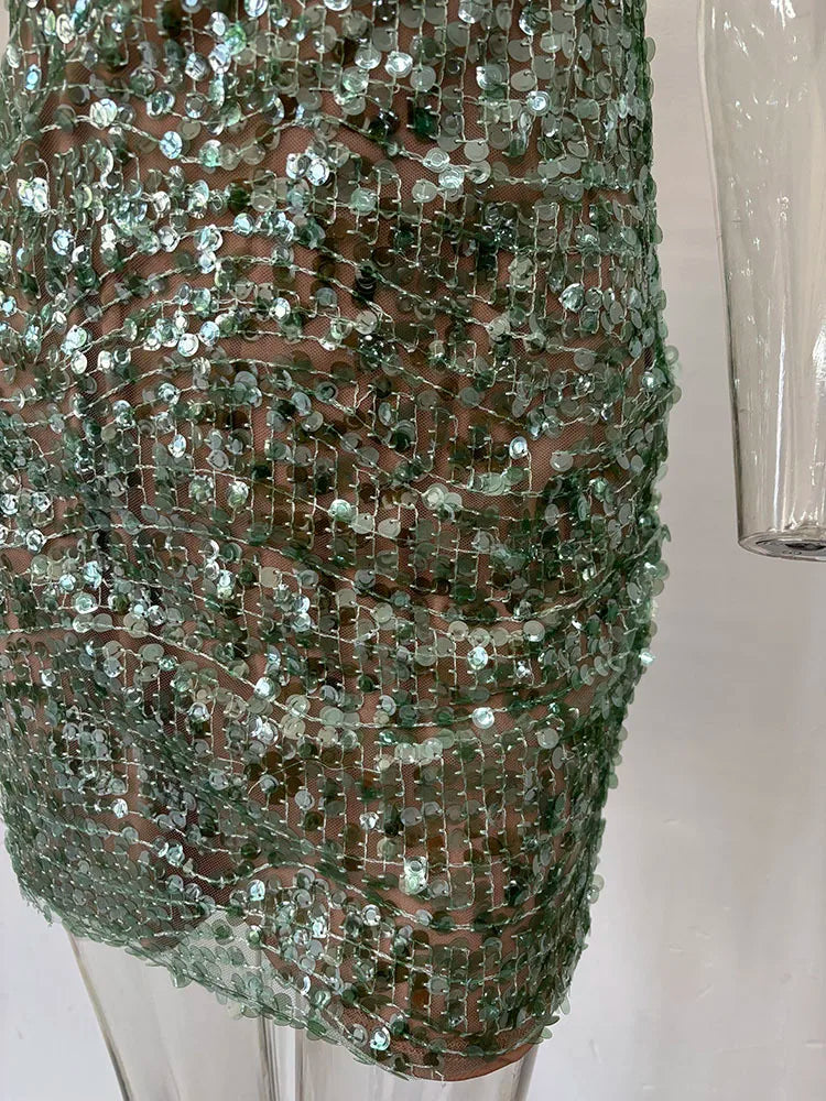 Embellished Green Bustier Dress - Festigal