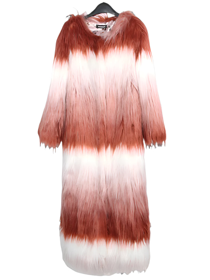 Ombre Faux Mongolian Fur Coat - Festigal