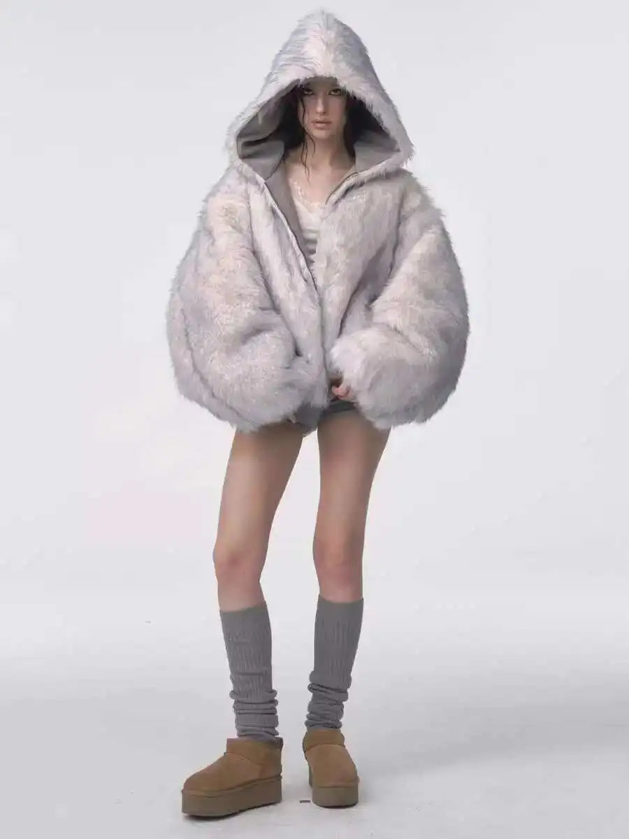 Reversible Grey Padded Faux Fur Jacket - Festigal