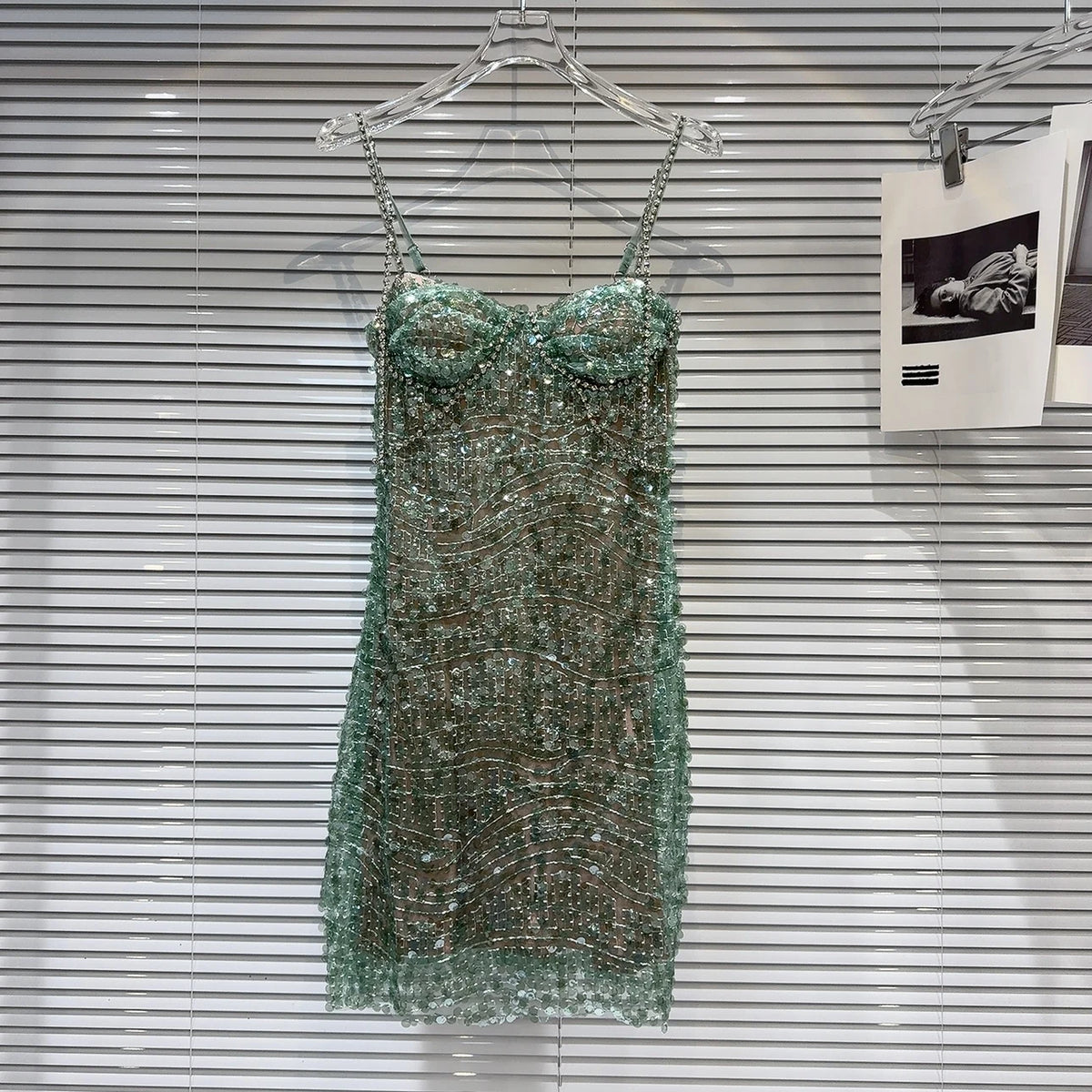 Embellished Green Bustier Dress