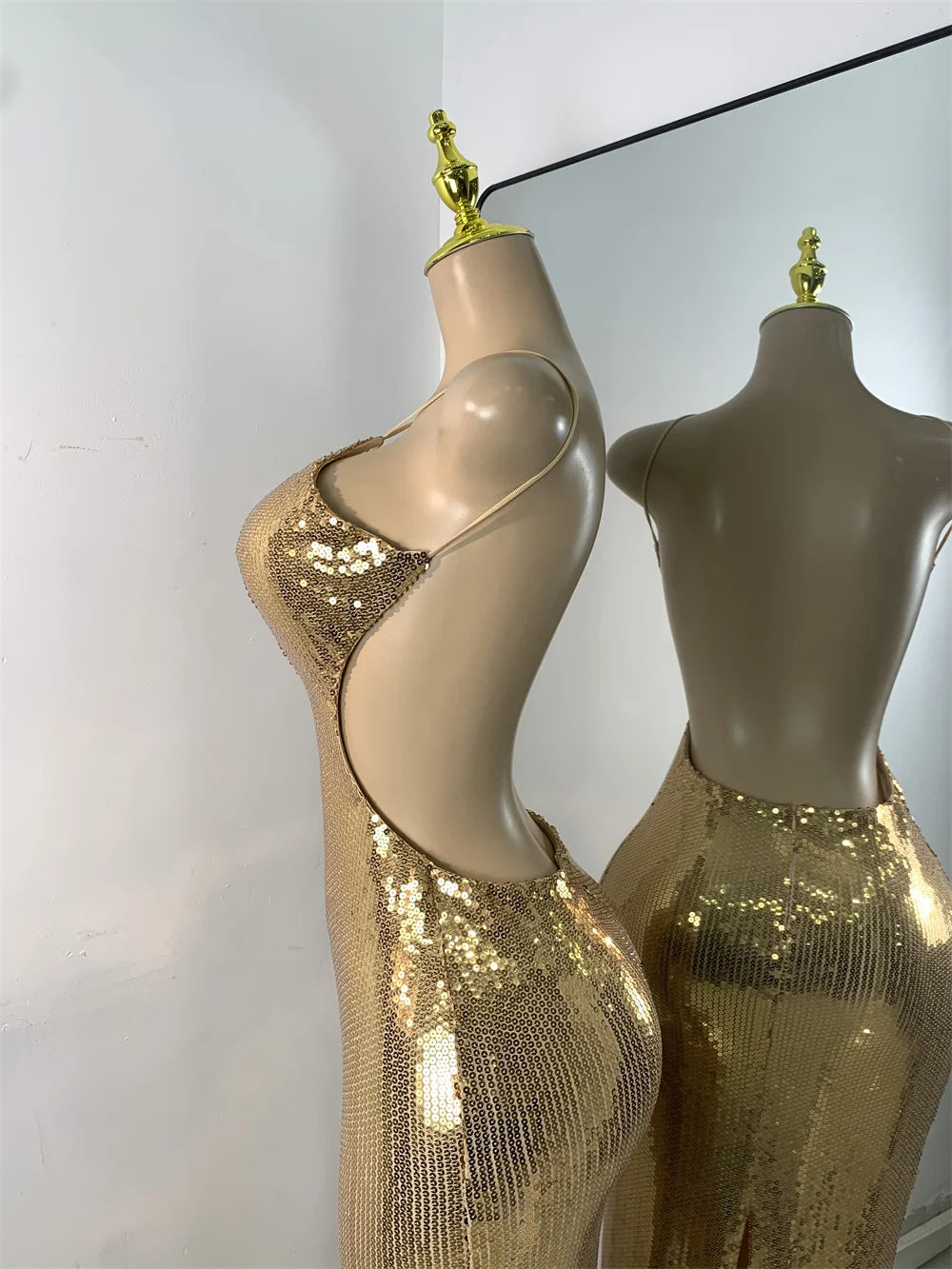 Gold Sequin Halterneck Maxi Dress
