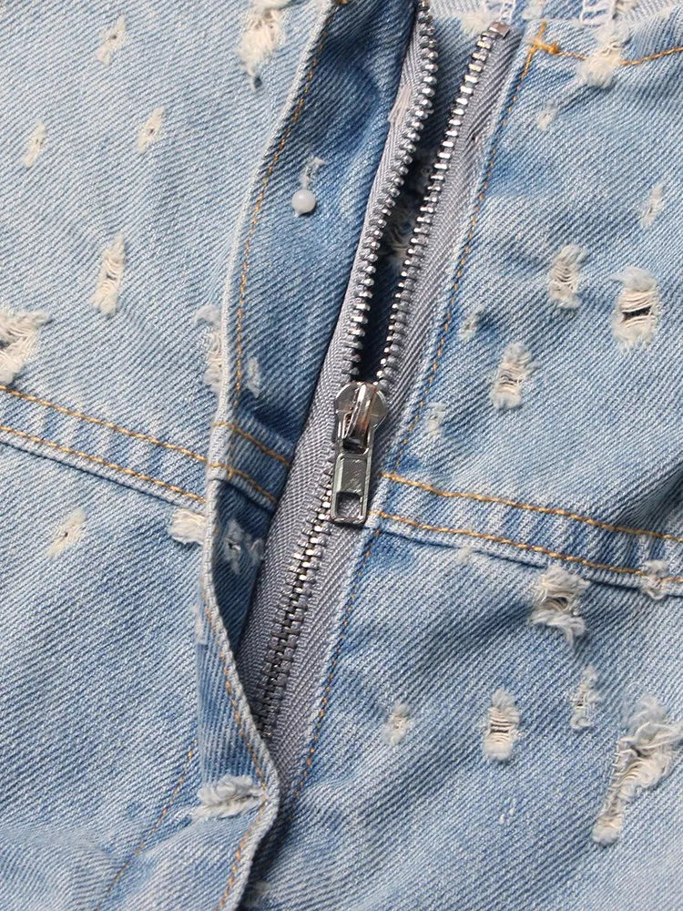 Distressed Denim A-Line Dress - Festigal