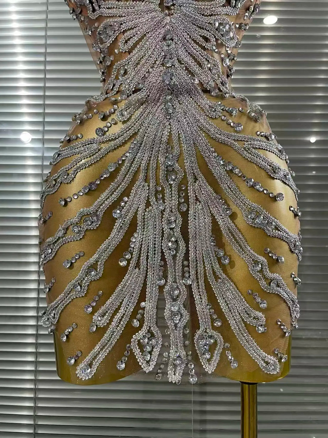 Rhinestone Mesh Strapless Dress