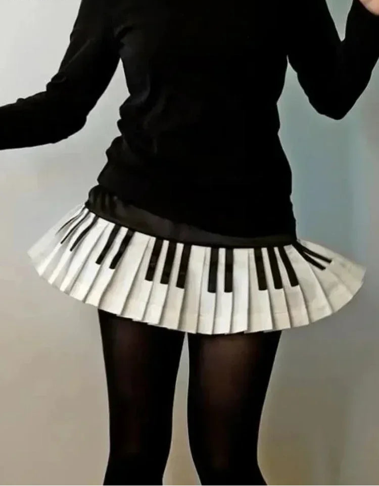 Piano Pleated Mini Skirt for Music Lovers - Festigal Fashion