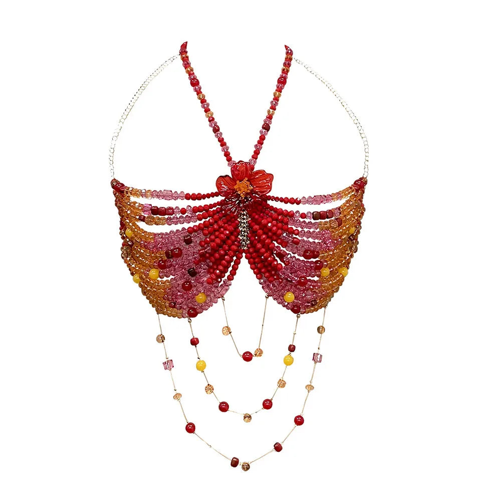 Beaded Tassel Chain Halter Neck Top