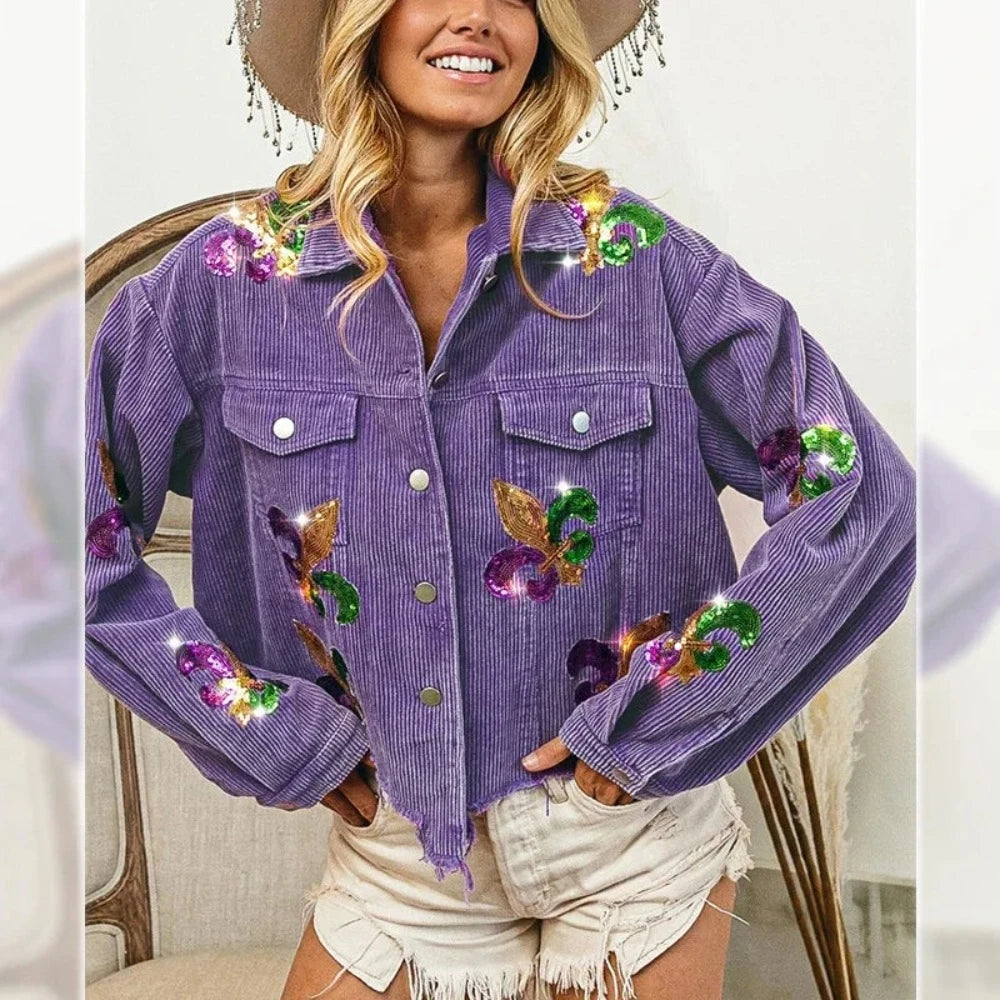 Floral Corduroy Casual Ripped Bomber Shirt -Jacket - Festigal