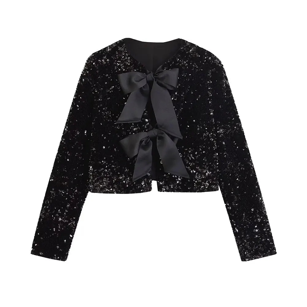 Sequin Cropped Bow Jacket