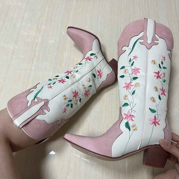 Pink Floral Cowboy Boots - Festigal