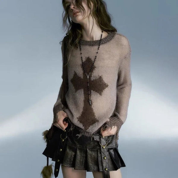 Distressed Grunge Cross Sweater
