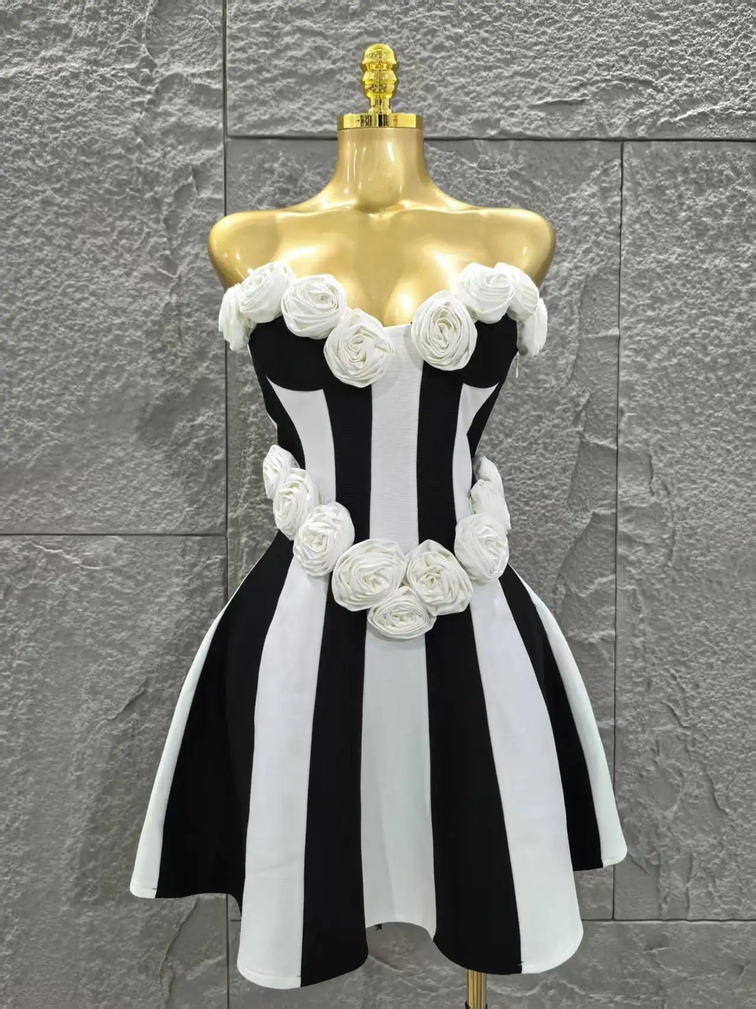 Monochrome 3D Flower A Line Dress