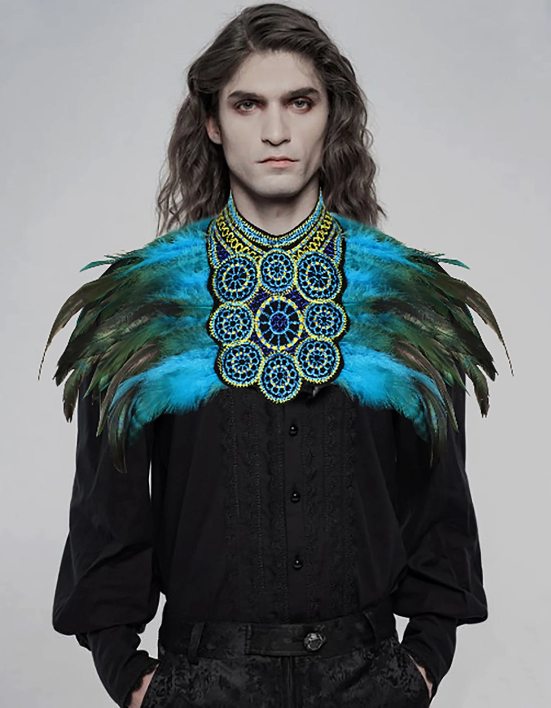 Men's Feather Embroidered Shawl - Festigal